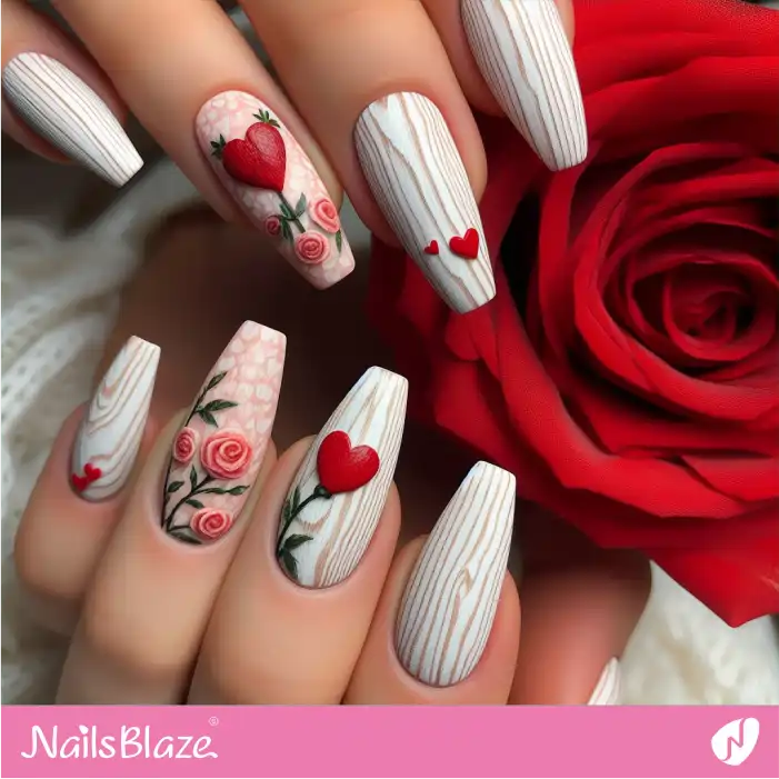 Valentine Roses and Hearts Nail Art | Valentine Nails - NB2698